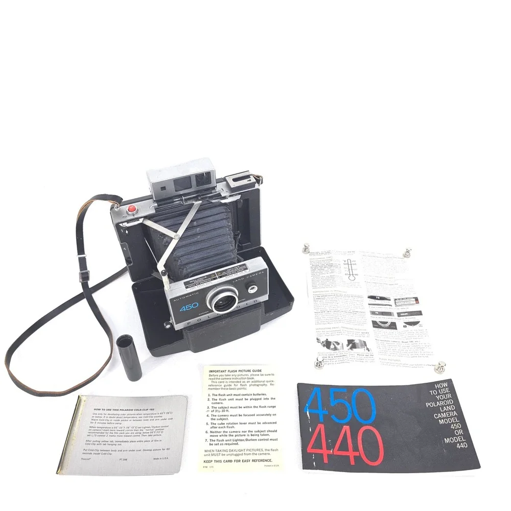 Polaroid Automatic Land‎ Camera 450 Manuals Flash Guide Timer Case VTG Untested